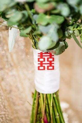 30 Best ideas for a Modern Chinese Wedding | Double Happiness Bouquet Sash