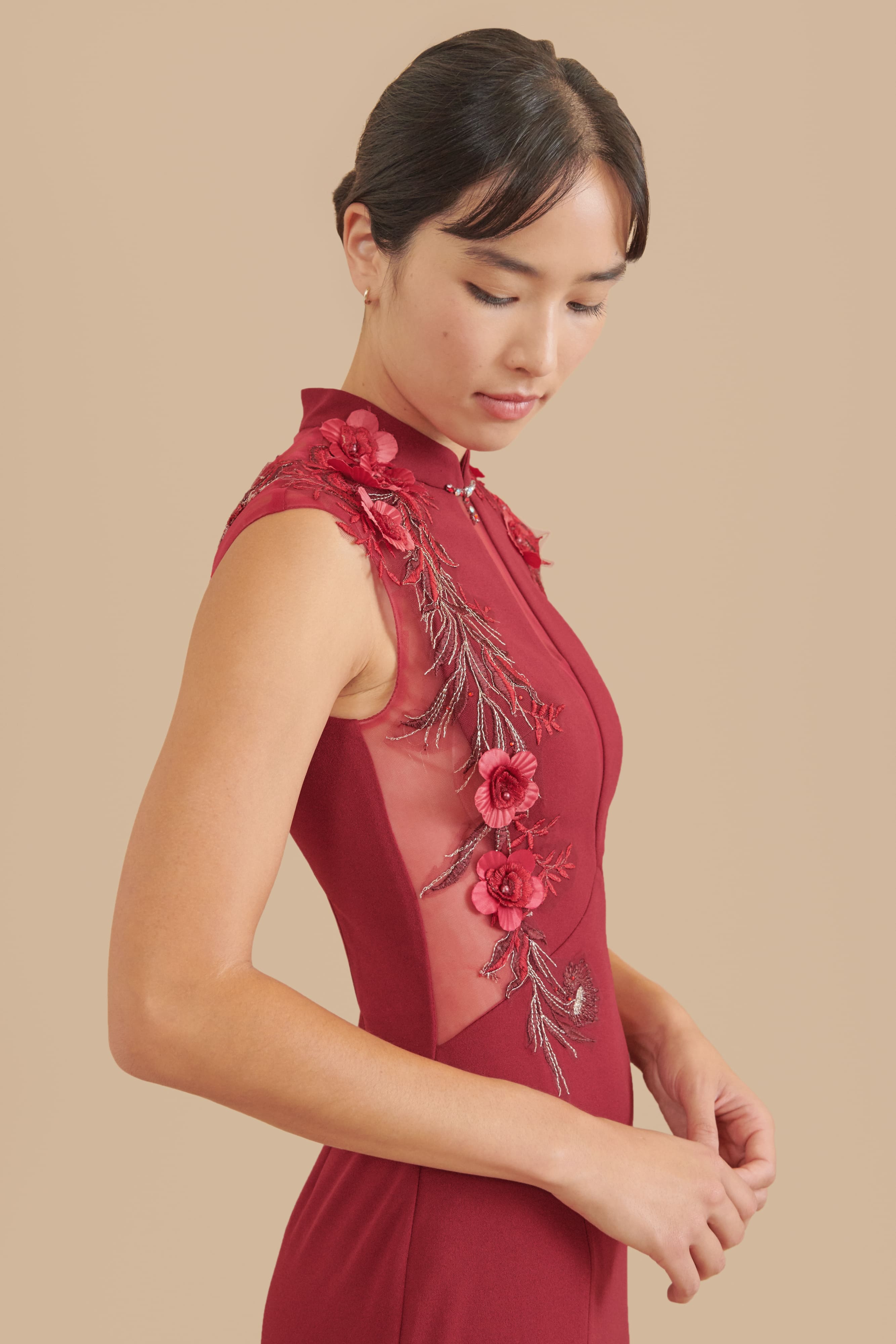 Wine Red Marilyn Bespoke Dress | Modern Chinese Wedding Dress