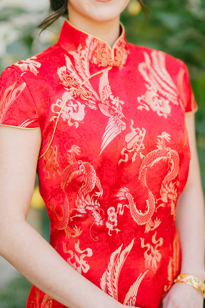 Traditional Chinese Qipao with Phoenix Tail Pankou Knots